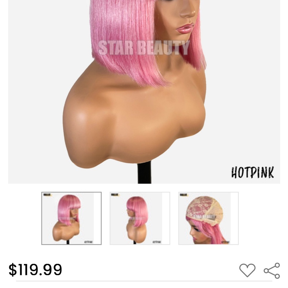 Bellatique Human Hair Hot Pink Bib Wig New No Box